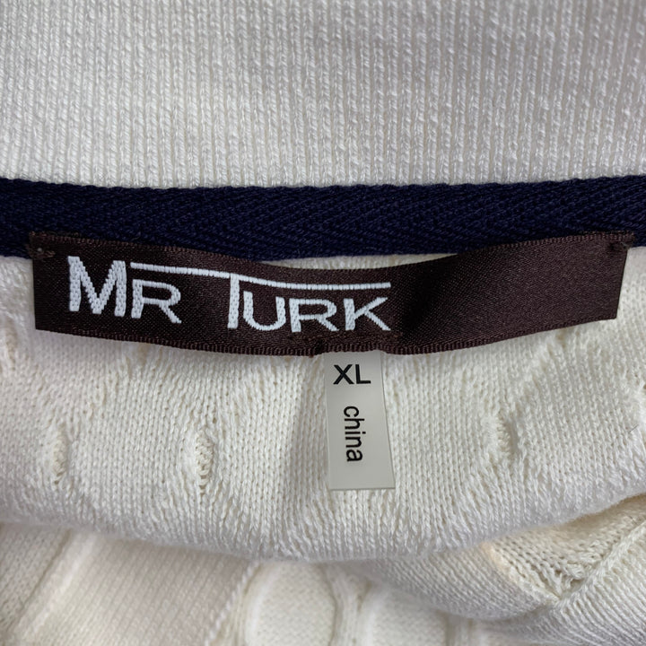 MR TURK Size XL White Cable Knit Cotton Blend Half Placket Polo