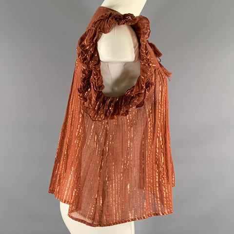 ULLA JOHNSON Size 6 Rust Cotton Blend Stripe Bohemian Blouse