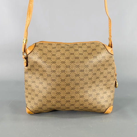 GUCCI Beige Tan Monogram Leather Coated Canvas Crossbody Handbag