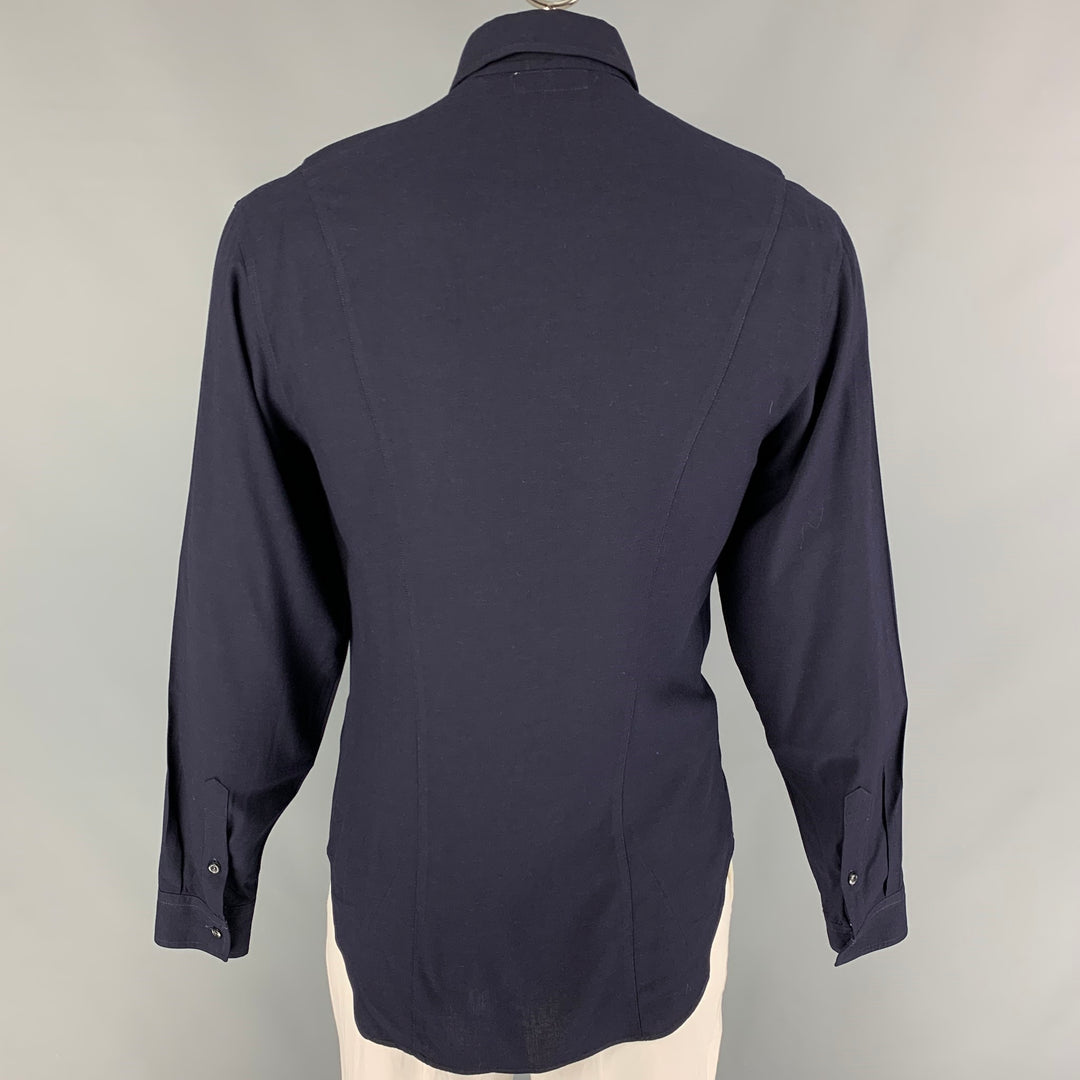 EMPORIO ARMANI Size M Navy Viscose Button Up Long Sleeve Shirt