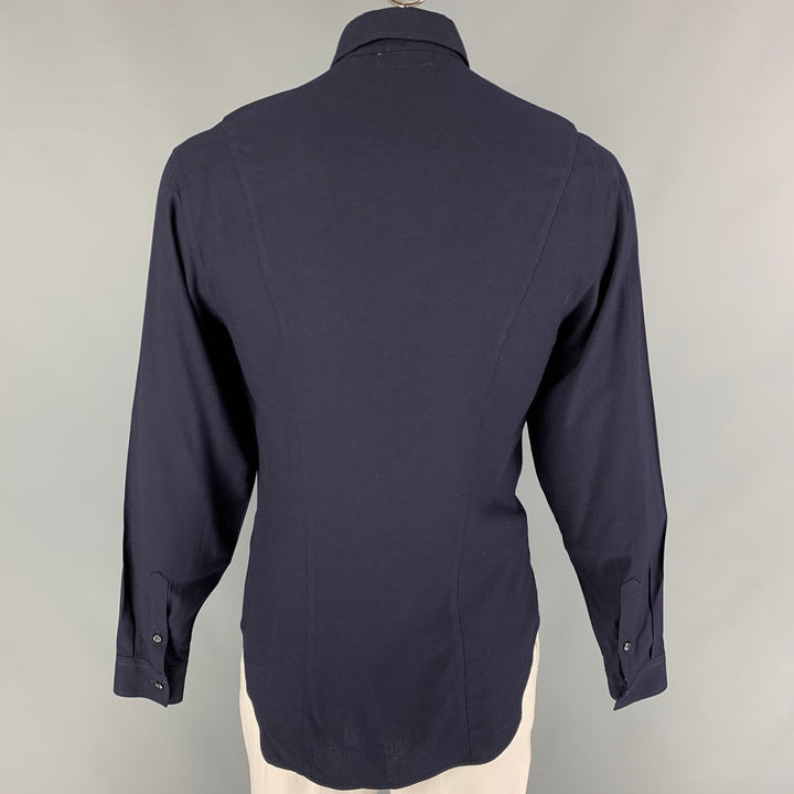 EMPORIO ARMANI Size M Navy Viscose Button Up Long Sleeve Shirt
