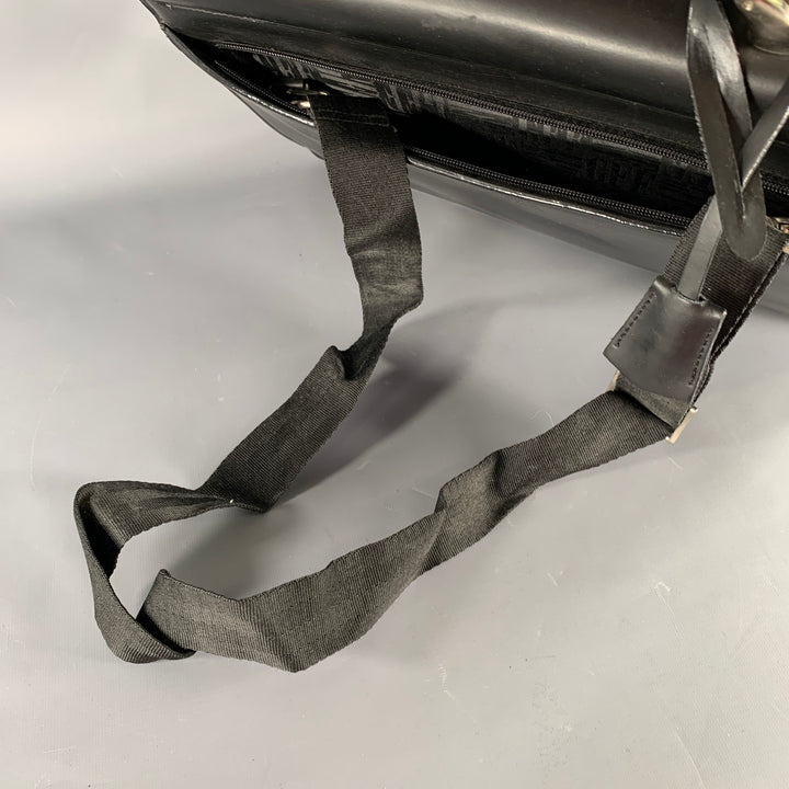 GIANFRANCO FERRE Black Leather Briefcase Push Lock Bag