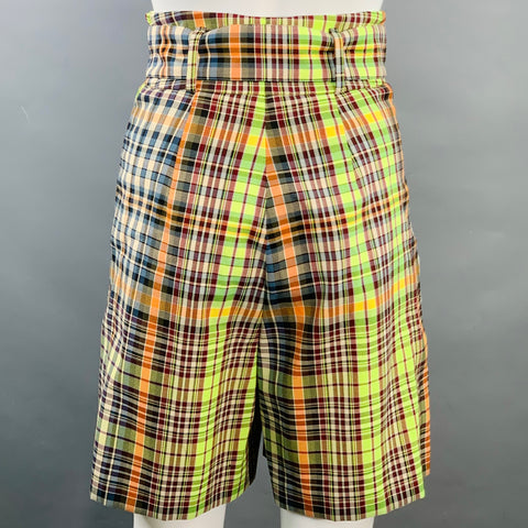 AKRIS Size S Multi Color Polyester Cotton Plaid Snaps Jacket Shorts Set