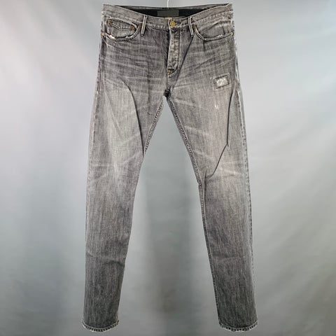 BURBERRY BRIT Size 33 Steadman Grey Twill Cotton Straight Slim Distressed Jeans