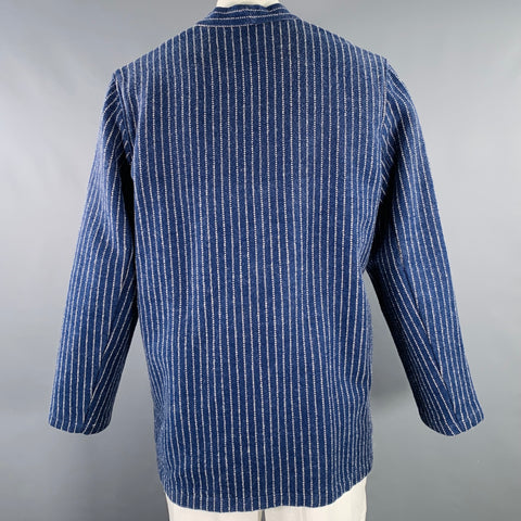 KAPITAL Size XL Indigo White Stripe Wool Blend Open Front Jacket