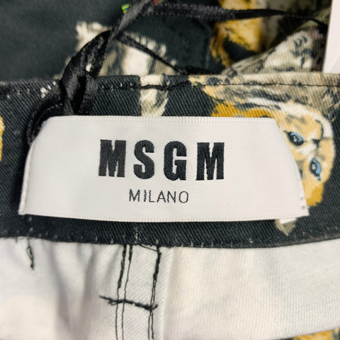 MSGM Size 4 Black Khaki White Cats Cotton Jean Cut Casual Pants