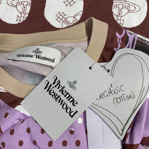 VIVIENNE WESTWOOD Size S Brown Lavender Print Cotton Crew Neck T-shirt