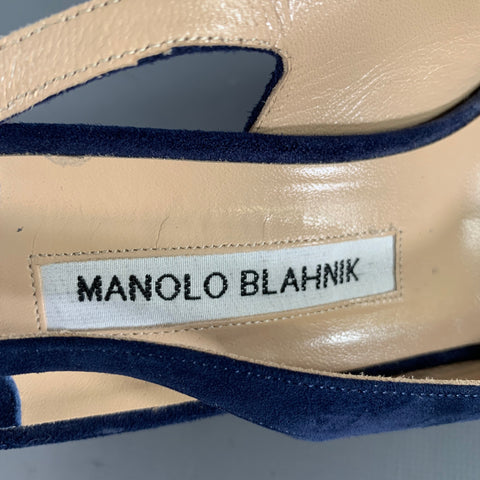 MANOLO BLAHNIK Size 8 Navy Suede Slingback Pumps