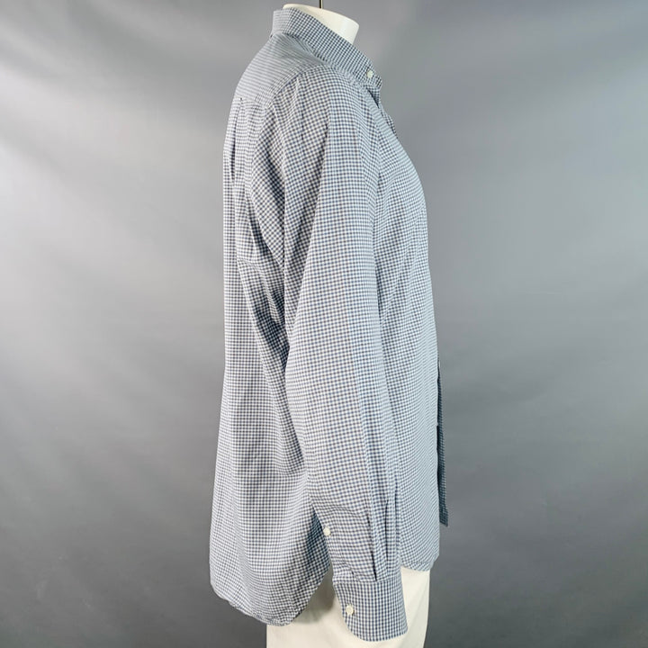 LORO PIANA Size XXL Navy Black White Gingham Cotton One Pocket Long Sleeve Shirt