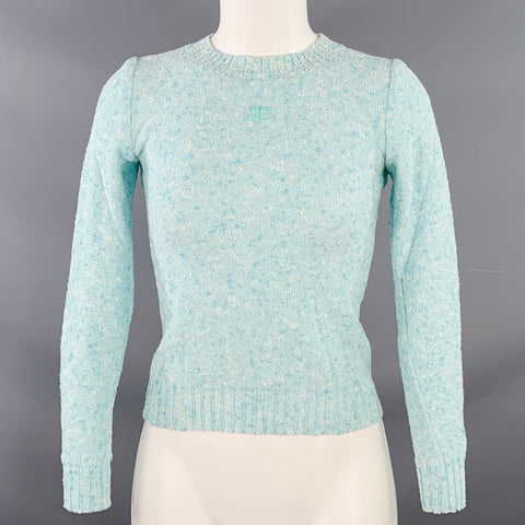 COURREGES Vintage Size XS Blue White Triacetate Blend Crew Neck Pullover