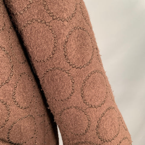 LIZ LOGIE Size 6 Brown Wool Blend Embroidered Circles Raglan Jacket