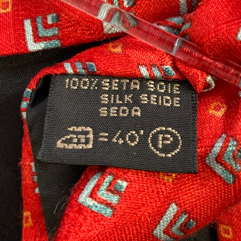 ERMENEGILDO ZEGNA Red Blue Diamond Grid Silk Tie