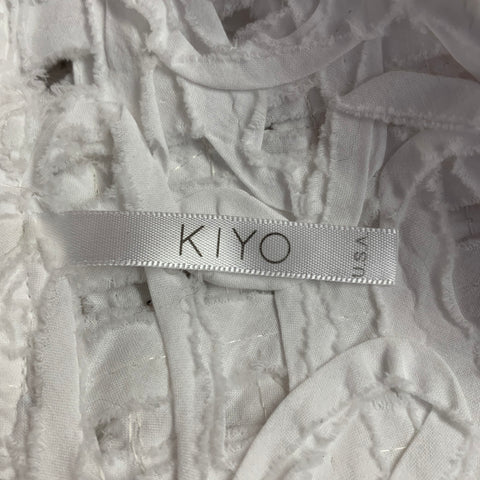 KIYO Size M White Cotton Woven Open Front Jacket Blazer