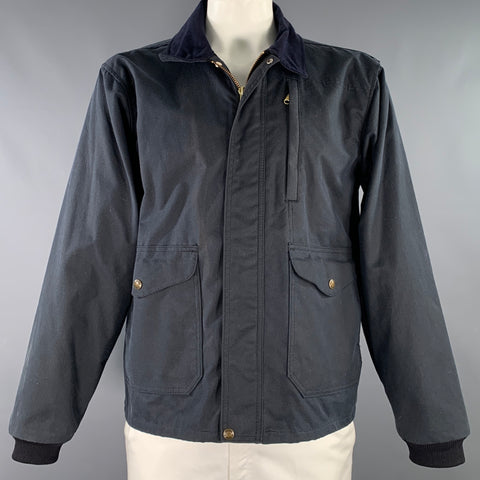 FILSON Size L Navy Waxed Cotton Zip Up Jacket