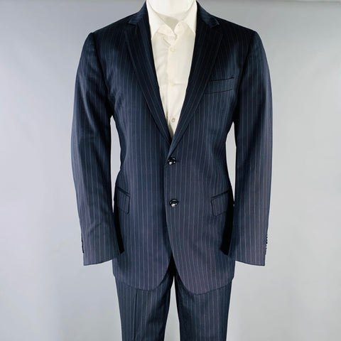 BROOKS BROTHERS Size 41 Navy Grey Pinstripe Wool Notch Lapel Suit