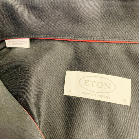 ETON Size M Black Cotton Curved Cutaway Long Sleeve Shirt
