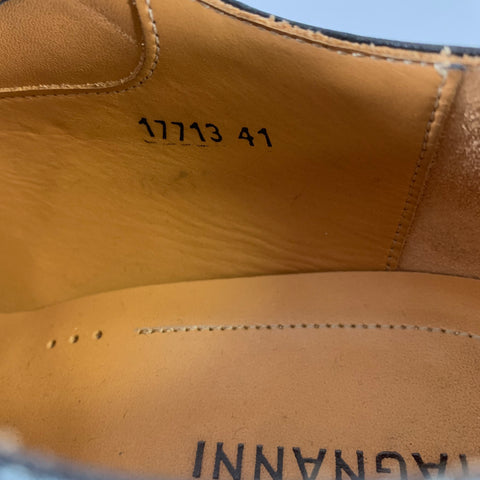 MAGNANNI Size 8 Navy Black Leather Double Monk Strap Loafers