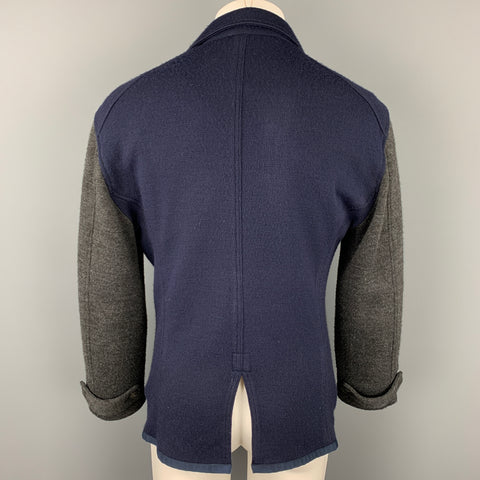 JUST CAVALLI Taille L Veste en tricot color block bleu marine et gris