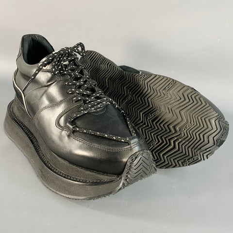 BODYSONG Size 8.5 Black Leather Low Top Platform Sneakers