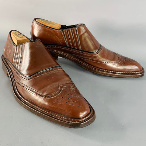 A. TESTONI Size 12 Brown Leather Perforated Wingtip Loafers Shoes