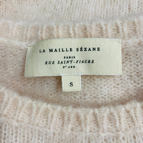 LA MAILLE SEZANE Taille S Pull Brodé Mohair Mélangé Blanc Rose