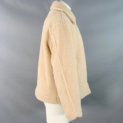 VINCE Size S Cream Faux Shearling Hidden Buttons Jacket