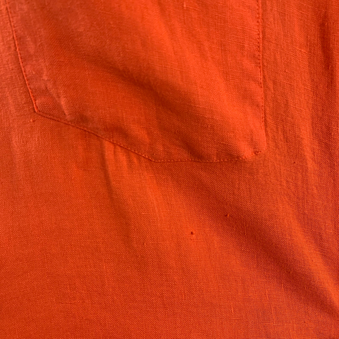 VILEBREQUIN Size XL Orange Linen One Pocket Long Sleeve Shirt