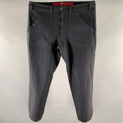 SAGE DE CRET Size 36 Navy Polyester Elasticated Cuff Casual Pants