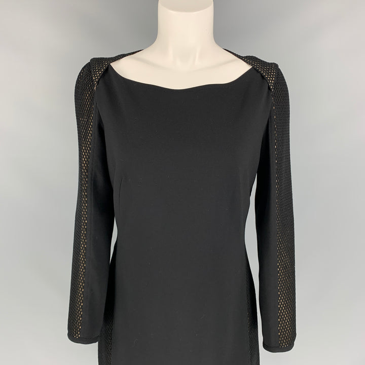AKRIS Size 8 Black Mesh Viscose Blend Below Knee Sheath Dress