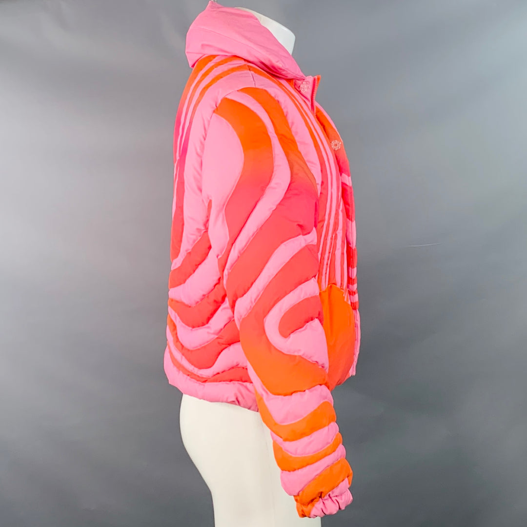 ERL Size S Pink Orange Quilted Sunset Cotton Zip Snaps PufferJacket