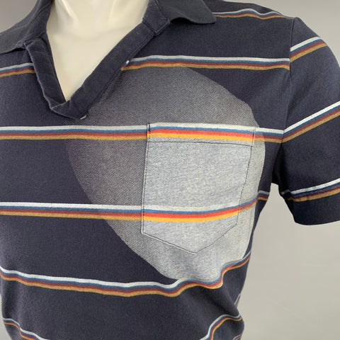 MAISON MARGIELA Vintage SS08 Size S Navy Multi Color Stripe Cotton One Pocket Polo