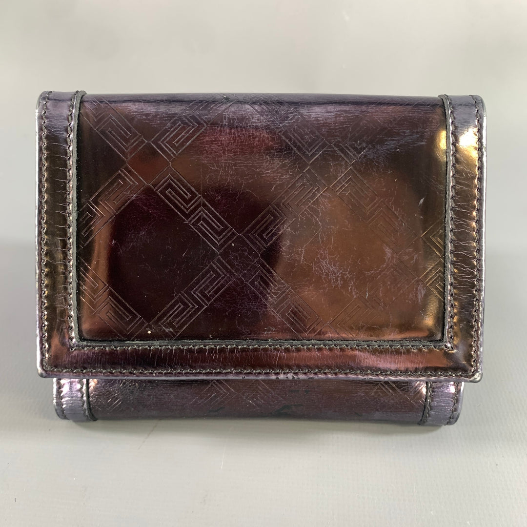 VERSACE Purple Metallic 22394 Greca Leather Wallet