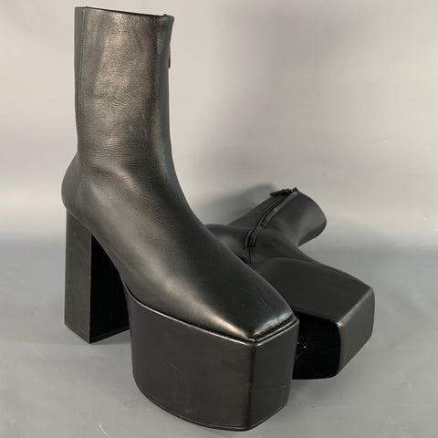 BALENCIAGA FW16 Runway Size 9 Black Leather Ankle Calf High Platform Boots