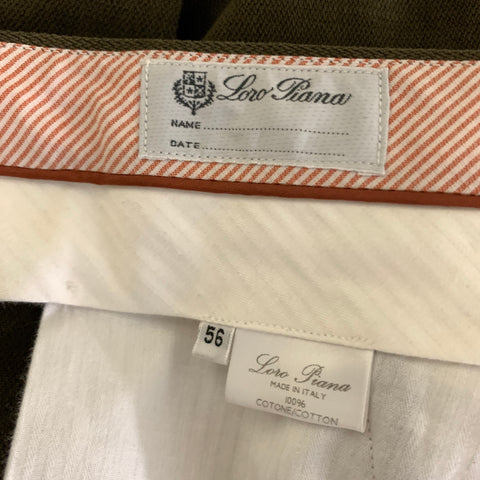 LORO PIANA Size 40 Green Olive Solid Cotton Flat Front Casual Pants