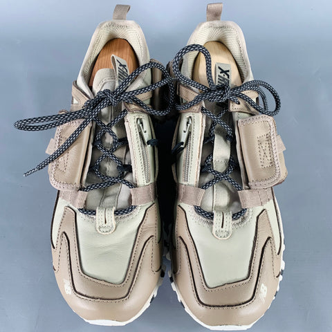 NEW BALANCE Size 10.5 X-RACER Grey Tan Color Block Leather Lace Up Sneakers