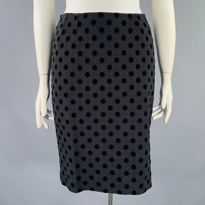 AKRIS Size 10 Black Viscose Blend Polka Dot Pencil Skirt