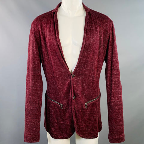 JOHN VARVATOS Size M Burgundy Linen Cotton Metallic Notch Lapel Cardigan