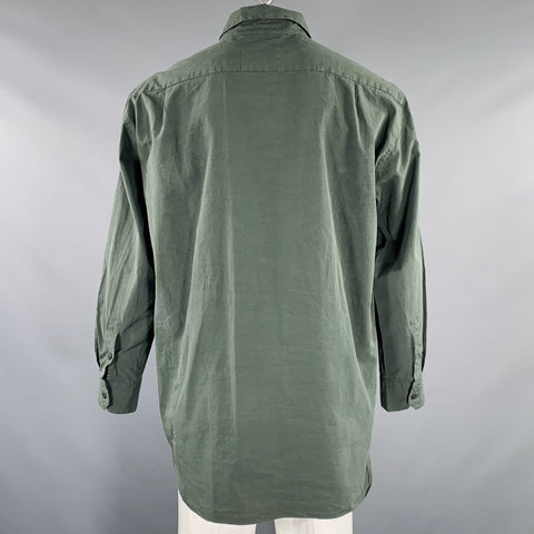 CASEY-CASEY Size L Green Sage Cotton Long Sleeve Shirt