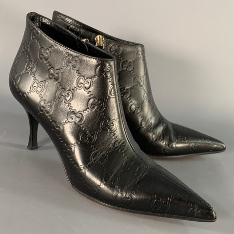 GUCCI Size 6 Guccissima Black Leather Embossed Monogram Side Zipper Boots
