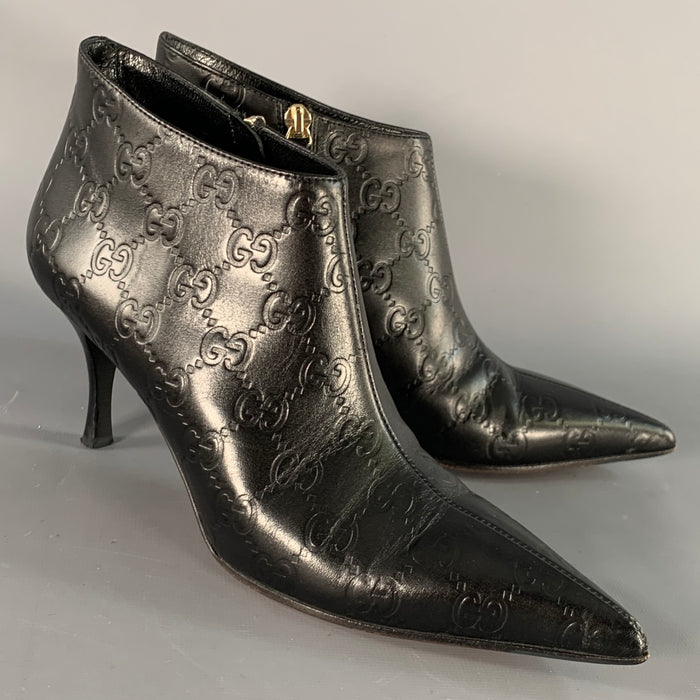 GUCCI Size 6 Guccissima Black Leather Embossed Monogram Side Zipper Boots
