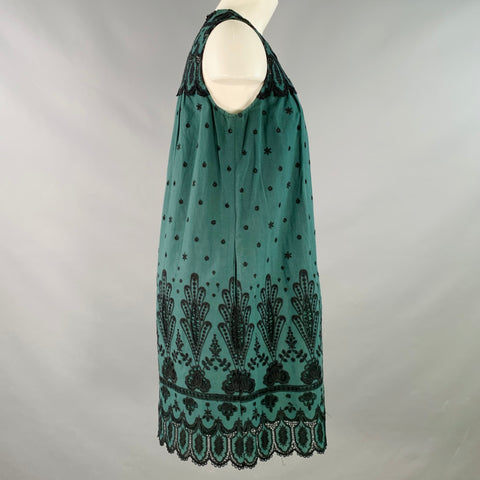 SEA NEW YORK Size 2 Green Black Cotton Lace Sleeveless Shift Dress