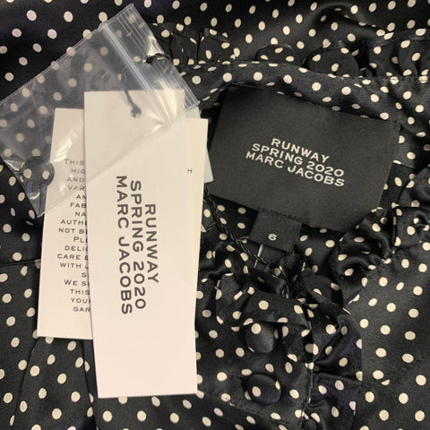 MARC JACOBS Spring 2020 Size 6 Black White Silk Polka Dot Ruffle Blouse