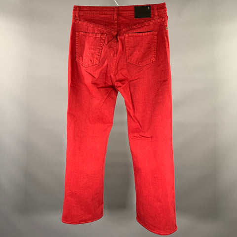 R13 Size 31 Red Embroidery Cotton Blend Wide Leg Jeans