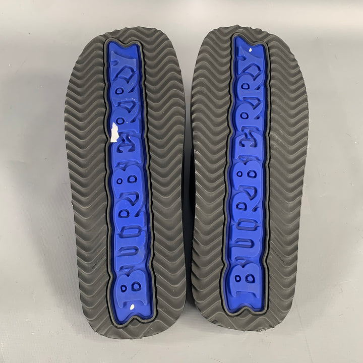 BURBERRY Size 10 Black Blue Leather Slide Sandals