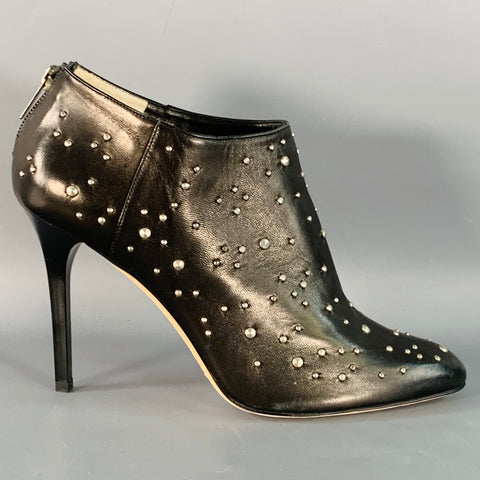 JIMMY CHOO Size 9.5 Black Studded Leather Back Zipper Stiletto Boots