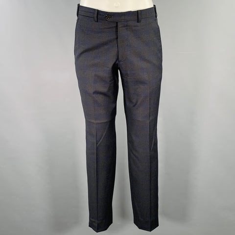 ARMANI COLLEZIONI Size 38 Navy Charcoal Grey Checkered Suit