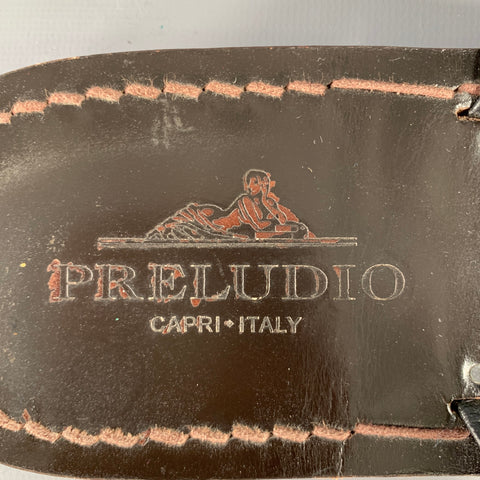 PRELUDIO Size 12 Black Red Leather Strappy Sandals