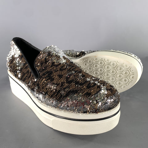 STELLA McCARTNEY Size 9 Silver Gold Sequined Slip On Sneakers