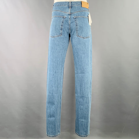 HELMUT LANG Size 34 Blue Twill Cotton Straight Distressed Jeans