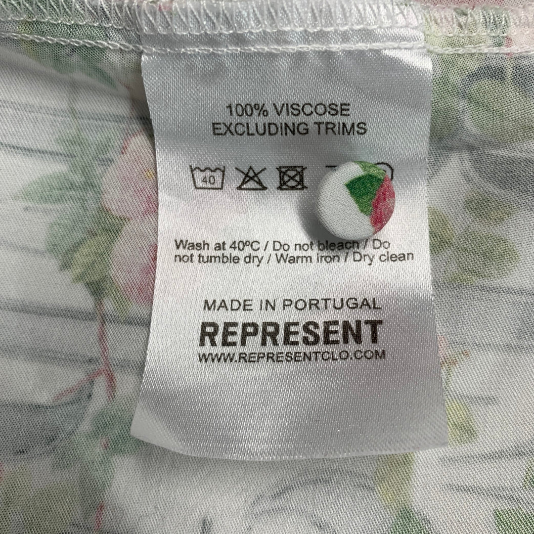 REPRESENT Size XL White Multi-Color Floral Logo Viscose Camp Short Sleeve Shirt